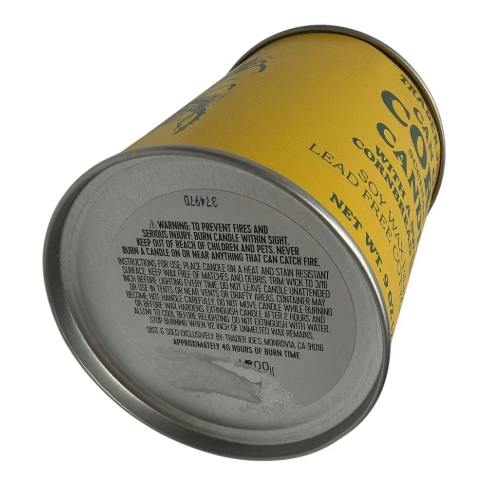 Trader Joe’s Can of Corn Scented Candle 9oz Soy Wax Sweet Cornbread Unlit New